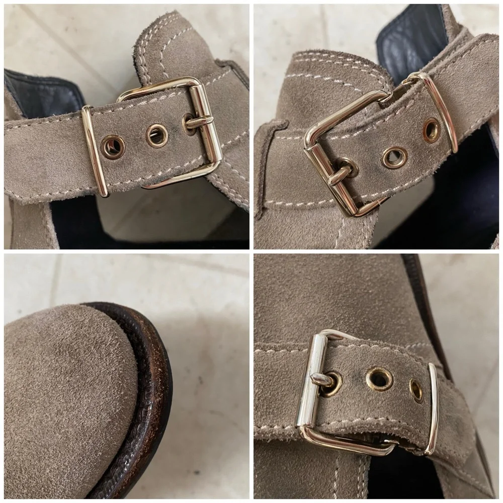 $895 Burberry Made in Italy Grey Suede Cut Out Buckle Moto Ankle Boots Size 6.5 - Picture 16 of 16